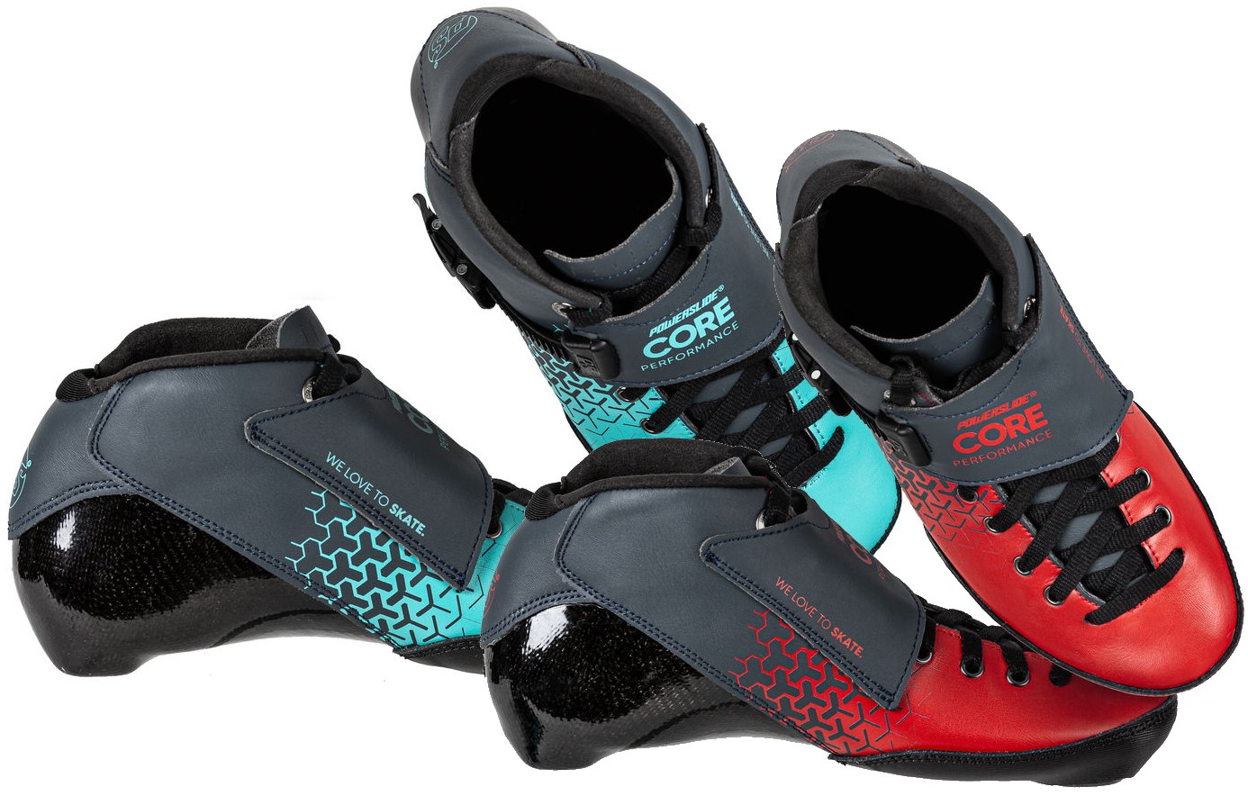 Powerslide Core Performance Race inline skate boot in red or teal colour for adults